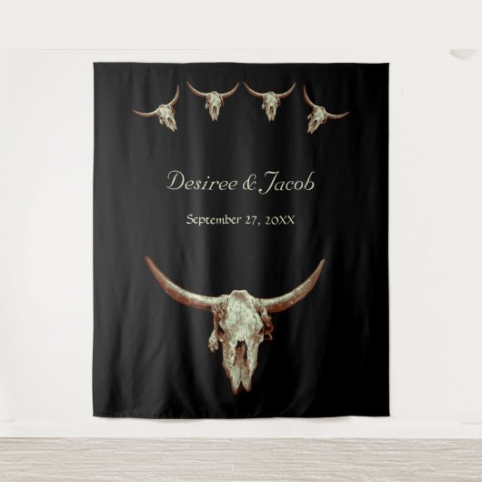 Westerse Rustieke Stier Schedel Bruiloft Foto Boot Wandkleed (Voorkant)