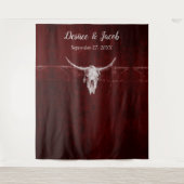 Westerse Rustieke Stier Schedel Burgundy Achtergro Wandkleed (Voorkant)