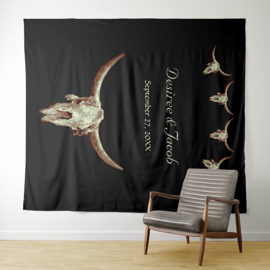 Westerse Rustieke Stierenschedel Bruiloft Fotocabi Wandkleed (In Situ (horizontaal))