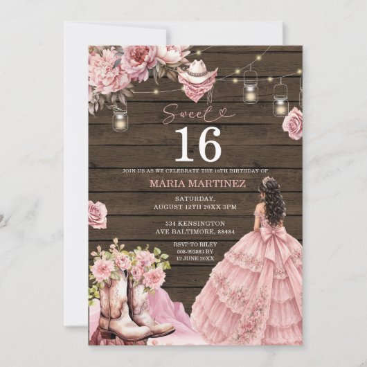 Westerse Rustieke Westerse Sweet 16 Kaart (Voorkant)