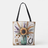 Westerse Rustieke Zonnebloem Metselaars Pot Tote Bag (Achterkant)