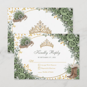 Westerse Salie Groene Roos Gouden Land Quinceañera RSVP Kaartje
