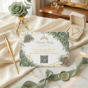 Westerse Salie Groene Roos Gouden Land Quinceañera RSVP Kaartje