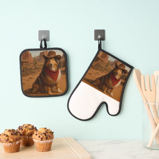 Westerse Sheltie Ovenwant & Pannenlap Set (Insitu(Ophanging))