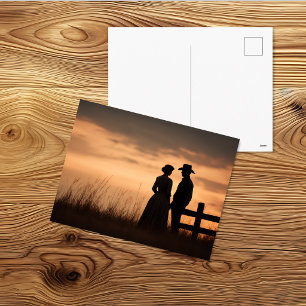 Westerse Silhouette van Stel bij Zonsondergang Briefkaart