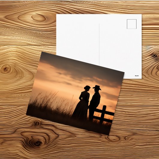 Westerse Silhouette van Stel bij Zonsondergang Briefkaart