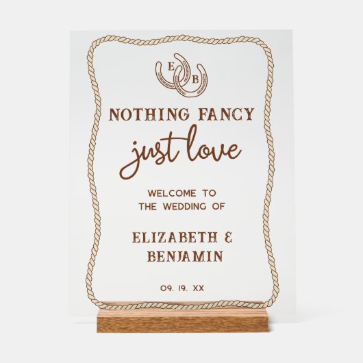 Westerse simpele trouwerij, gewoon liefde, welkom acryl bord (Voorkant)