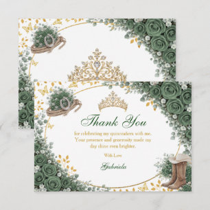 Westerse smaragdgroene gouden land Quinceañera Bedankkaart