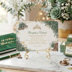 Westerse Smaragdgroene Gouden Land Quinceañera Informatiekaartje