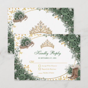 Westerse Smaragdgroene Gouden Land Quinceañera RSVP Kaartje
