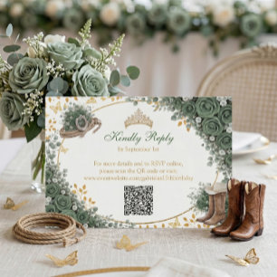 Westerse smaragdgroene gouden land Quinceañera RSVP Kaartje