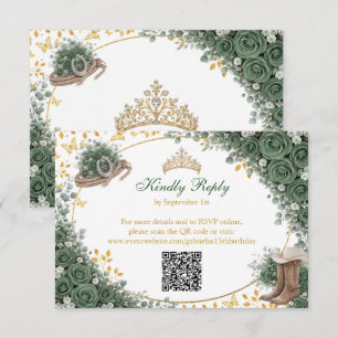 Westerse smaragdgroene gouden land Quinceañera RSVP Kaartje