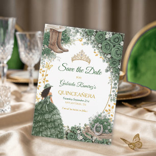Westerse Smaragdgroene Gouden Land Quinceañera Save The Date