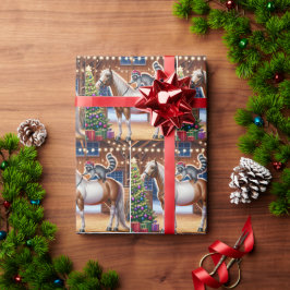 Westerse stalwasbeer en paard bij kerstboom cadeaupapier