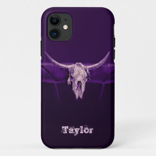 Westerse stierenschedel paarse oude rustieke Case-Mate iPhone case