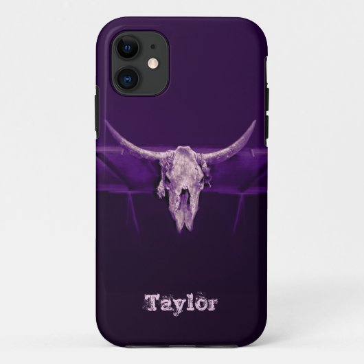 Westerse stierenschedel paarse oude rustieke Case-Mate iPhone case (Achterkant)