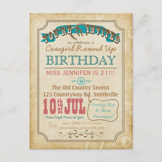 Westerse stijl ansichtkaart uitnodiging briefkaart (Voorkant)