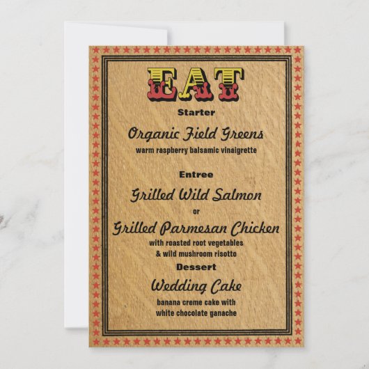 Westerse stijl ontvangstfeest diner menu kaart (Voorkant)