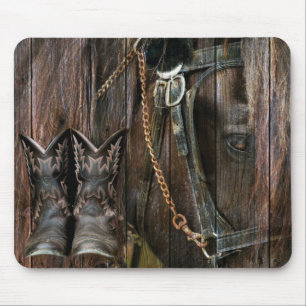 Westerse stijl paard en cowboylaarzen muismat