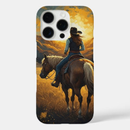 Westerse Sunset Cowgirl iPhone beschermhoes 16 Pro Hoesje