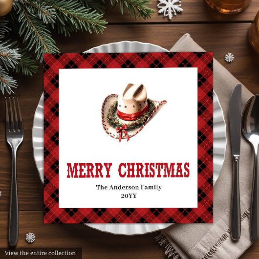 Westerse tartan servetten rood zwart Kerst decor