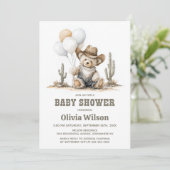 Westerse teddybeer babyshower uitnodiging (Staand voorkant)