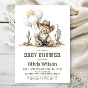 Westerse teddybeer babyshower uitnodiging