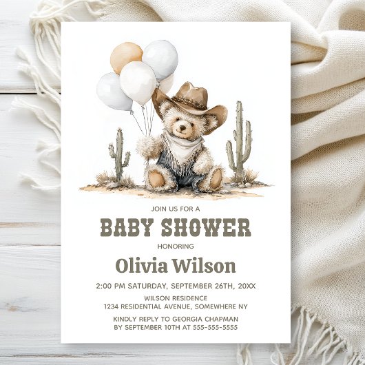 Westerse teddybeer babyshower uitnodiging