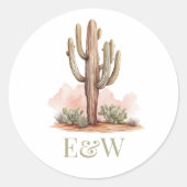 Westerse Trouwcactus Monogram Ronde Sticker (Voorkant)