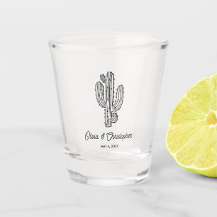 Westerse trouwgunst handgetekende cactus shot glas