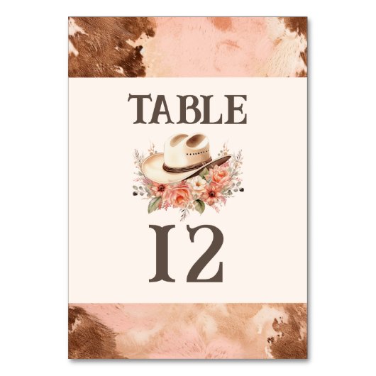 Westerse Trouwtafel Nummer in Blush Koehuid Kaart (Achterkant)