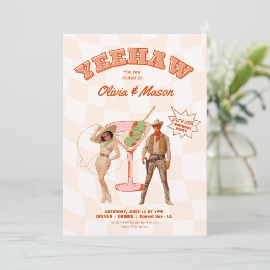 Westerse verjaardagsuitnodiging Feest Samen Feestj Kaart (Staand voorkant)