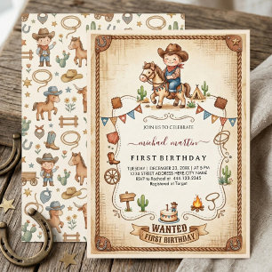 Westerse Vintage Cowboy Eerste Verjaardagsfeest Jo Kaart