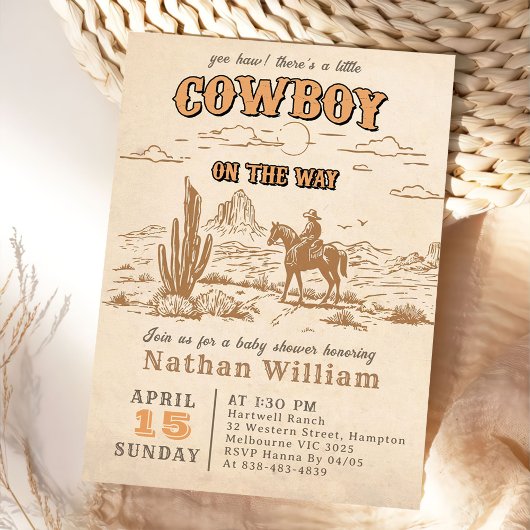 Westerse Vintage Rodeo Baby Shower Uitnodiging