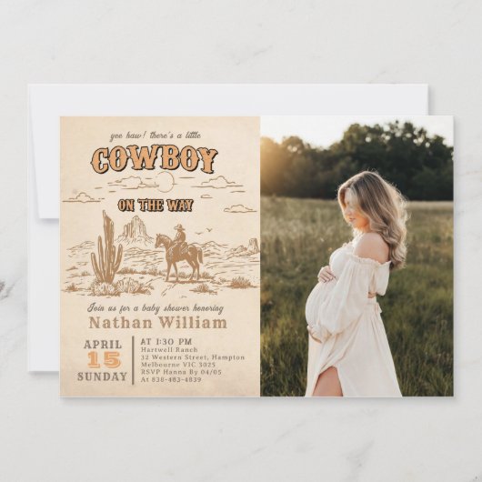 Westerse vintage rodeo babyshower uitnodiging (Voorkant)