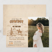 Westerse vintage rodeo babyshower uitnodiging (Voorkant / Achterkant)