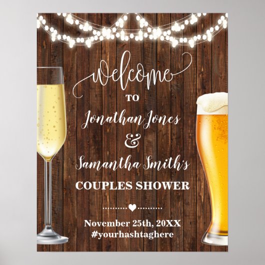 Westerse Welkomst Bubbles & Brews Koppel Bruiloft Poster (Voorkant)