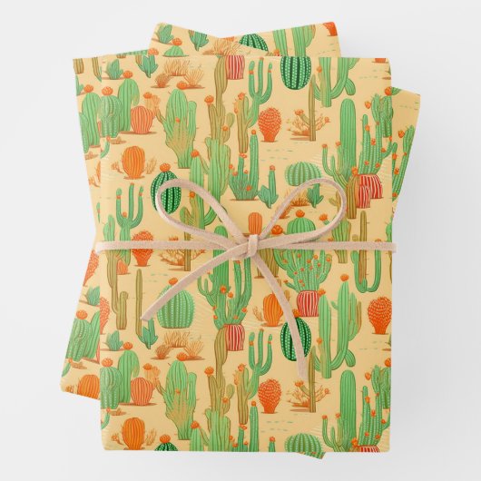 Westerse Woestijn Cactus Bloem Patroon Inpakpapier Vel (In situ)