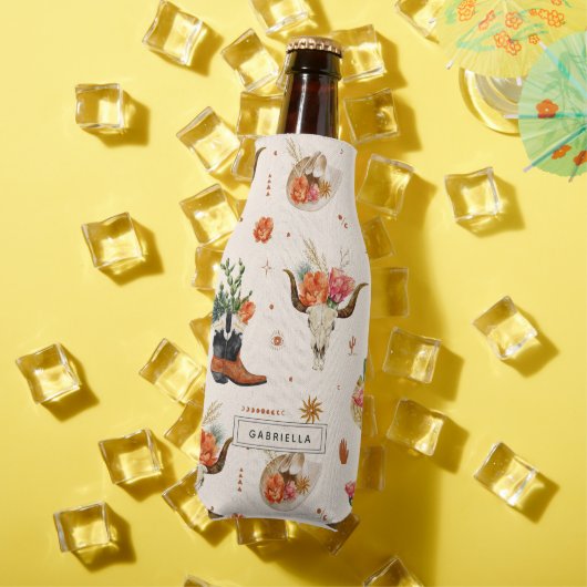 Westerse Woestijn Cactus Cowboyhoed Gepersonalisee Flesjeskoeler (Insitu Zomer)