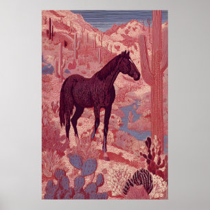 Westerse Woestijn Paard Muurkunst, Saguaro Cacti, Poster