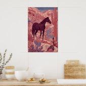 Westerse Woestijn Paard Muurkunst, Saguaro Cacti, Poster (Keuken)