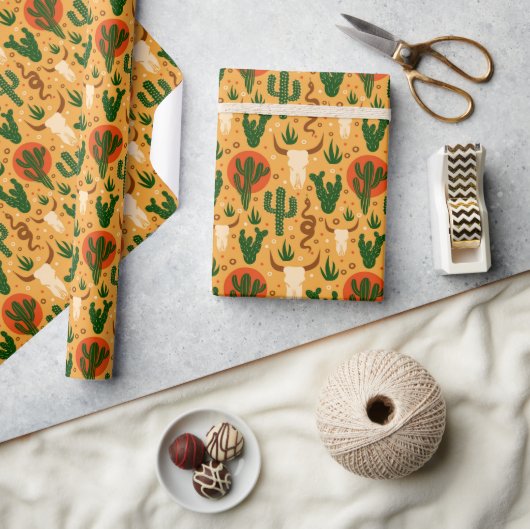 Westerse Woestijn Schedels Cactus Slangen Rustiek  Cadeaupapier (Crafts)