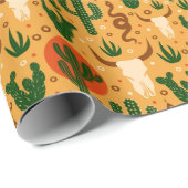 Westerse Woestijn Schedels Cactus Slangen Rustiek  Cadeaupapier (Rol Hoek)