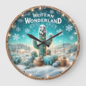 Westerse Wonderland Cactus Sneeuw Grote Klok (Voorkant)