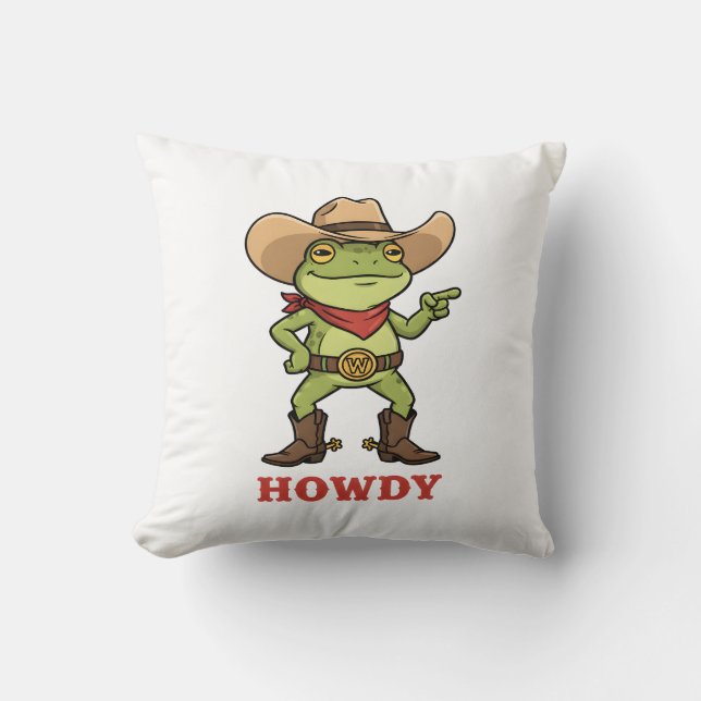 Westerse Yeehaw Kikker Howdy Kikker Grappige Cowbo Kussen (Voorkant)