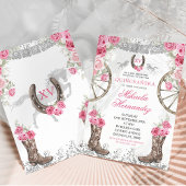 Westerse zilveren roze rozen Charra Quinceañera Kaart