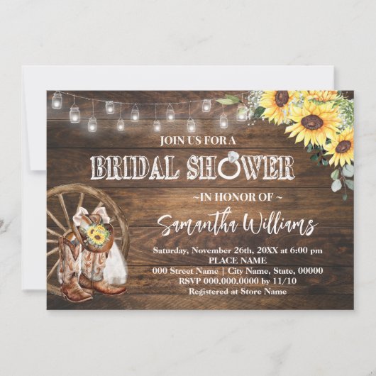 Westerse Zonnebloem Bruidsdouche Landelijke Bruilo Kaart (Voorkant)