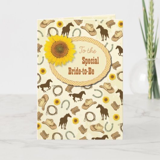 Westerse & zonnebloem bruiloftswens voor de bruid kaart (Voorkant)