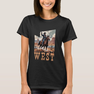 Westerse Zwarte Cowboy Rodeo Paardrijden Retro Vin T-shirt