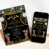 Westerse zwarte en gouden Charra-laarzen 15 Años Kaart